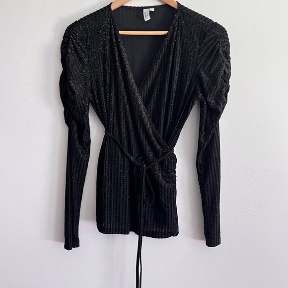 & OTHER STORIES Glitter Stripe Velvet Wrap Top - Picture 1 of 7